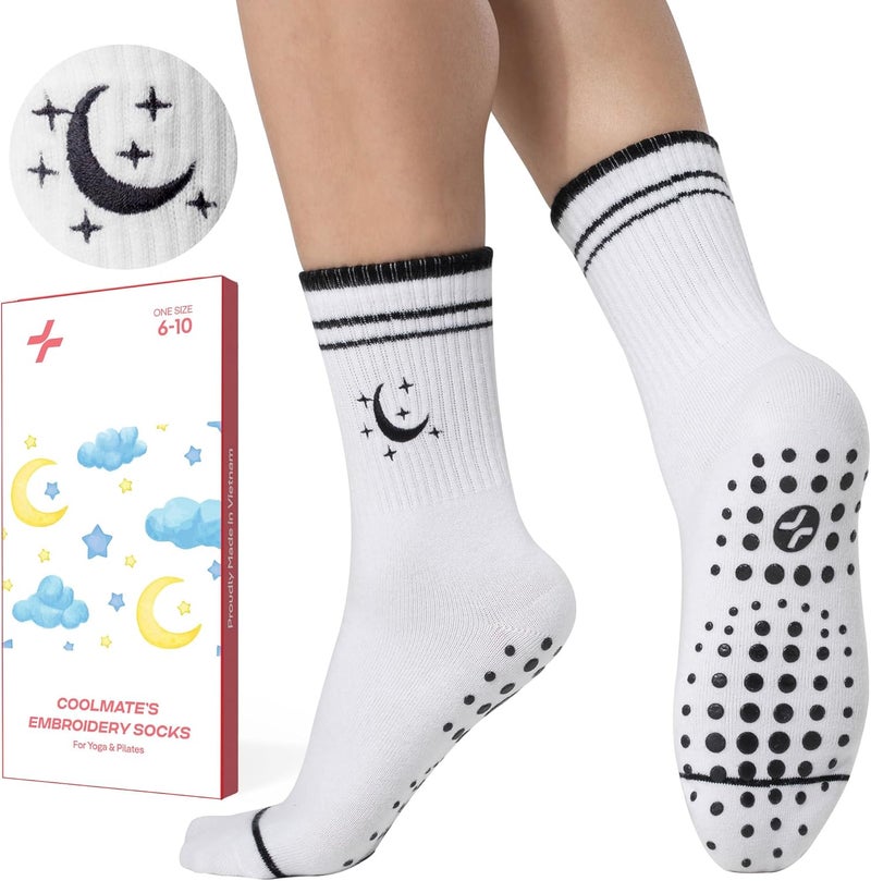 CoolMate Store Pilates Socks with Grips for Women, Yoga Socks, Crew Non Slip Women for Barre, Pilates Gifts - Image 2